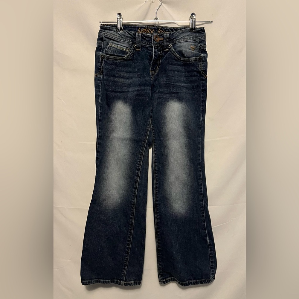 Justice Girls 10R Simply Low Bootcut Dark Wash Light Fade Denim Jeans